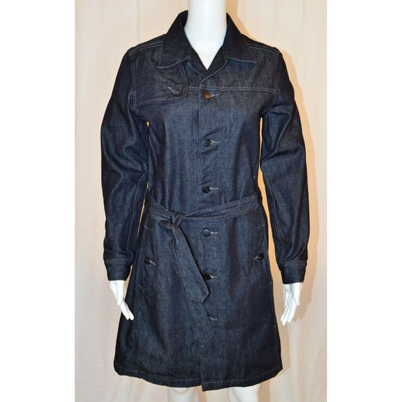 Pepe Jeans Jackets & Blazers - Pepe Jeans London Denim Belted Trench Coat Dark Wash Blue Size M